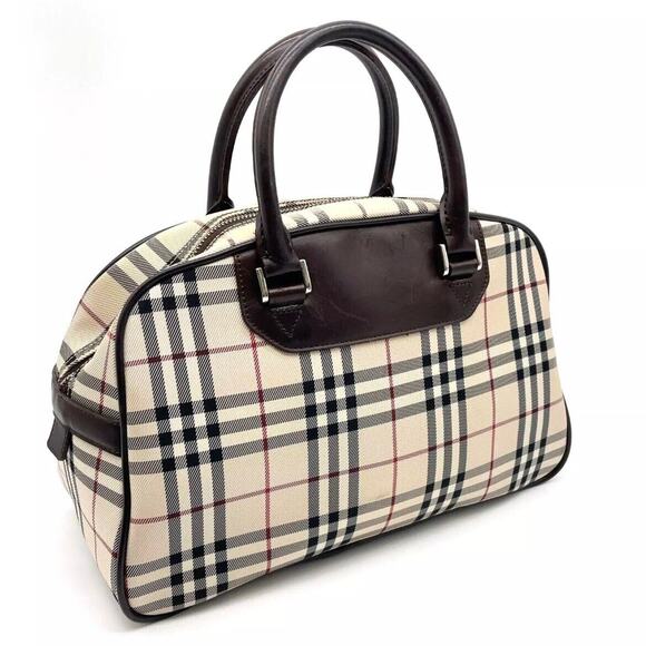 Authentic BURBERRY Nova Check Canvas x Leather Beige Boston Bag with FREE Wallet - Picture 5 of 11